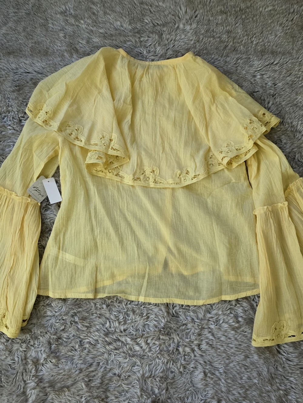 Free People Riley Battenburg Yellow Ruffle Button Front Top Women’s Medium - Picture 9 of 12